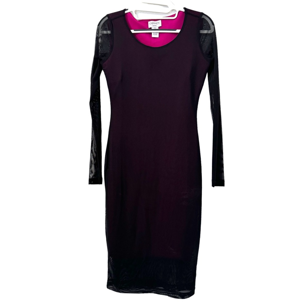 Carmen Marc Valvo Women's Mesh Sleeve Bodycon Pink and Black Dress‎ Size XS